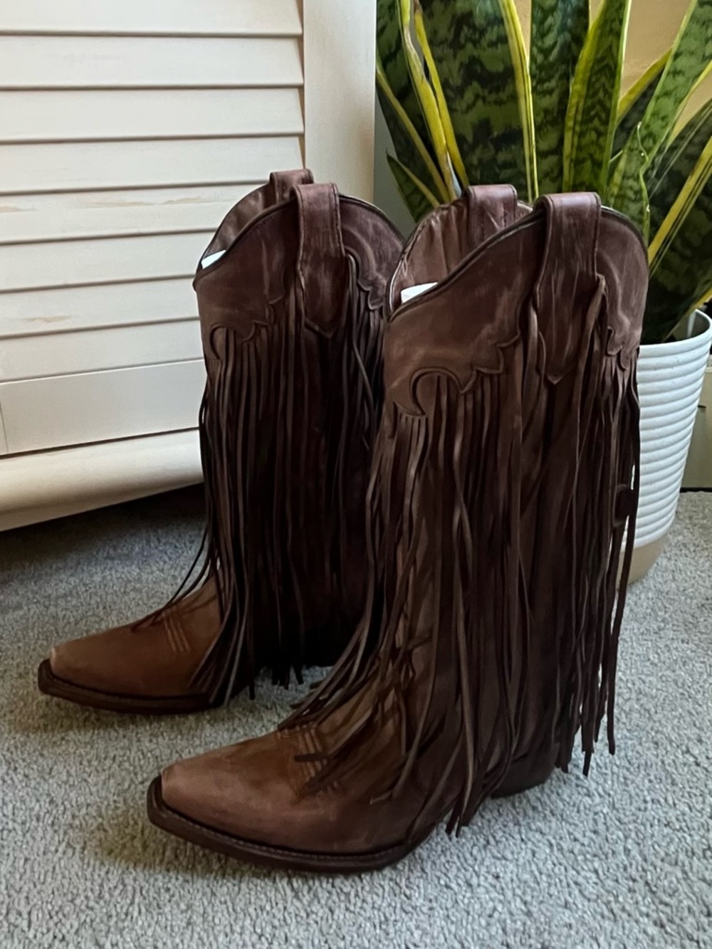 NEW! Circle G Corral Brick Fringe Leather Snip Toe Pull On Cowboy Boots 7 - Picture 2 of 8